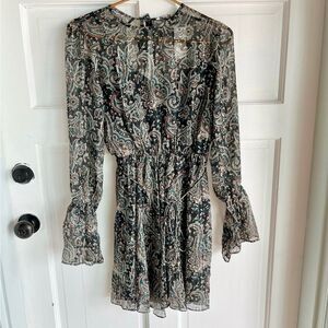 Net Joie manning caviar sheet long sleeve keyhole paisley dress